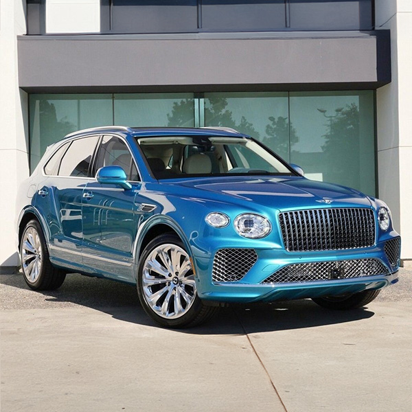 3/4 profile view of a Blue Bentley
