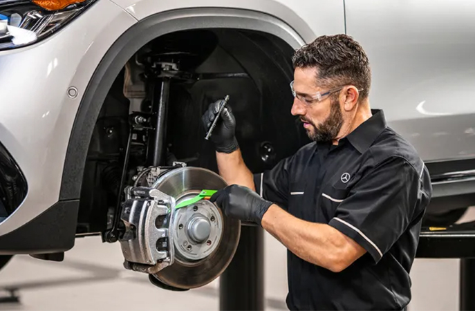 Mercedes Service member checking brakes #1